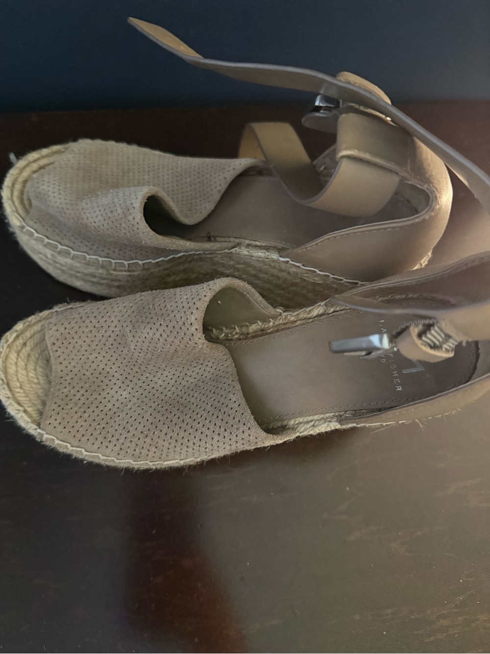 Marc Fisher Taupe Perforated Espadrille Wedge Sandals